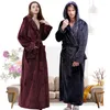 Men's Sleepwear Men Women Winter Extra Long Hooded Thick Flannel Warm Bathrobe Mens Luxury Thermal Bath Robe Silk Soft Dressing Gown Male