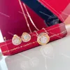 Pendientes de oro con colgante redondo para mujer, conjunto de collar, pendientes de marca, joyería de oro de 18 quilates, regalo de vacaciones, pendientes pequeños de diamantes con caja