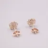 Stud Earrings Pure 18K Rose Gold Women Gift Lucky Double Hollow Flower / 1g 16 8mm