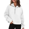 Kvinnors hoodies Kvinnor beskurna tröjor Halva Zip Pullover Fleece Quarter Zipper 2023 Fall Clothes Sweater Thumb Hole