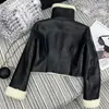 Kadınlar Deri Vintage Dantel Yakası Kuzu Kürk All-In-One Ceket Kadınlar Kış Moda All-Match Biker