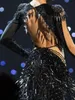 イブニングドレスYusuf Aljasmi Black Longleeved Beaded Fringed Dress Zuhair Murad Kim Kardashian