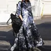 Ethnische Kleidung Große Größe Muslimische Frauen Marokkanische Kaftan Frau Herbst Abaya Dubai Luxus Gedruckt Baumwolle Leinen Langes Kleid Retro Lose