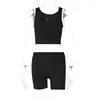 Kvinnors tankar Kvinnor Sport Set Croped Vest Tops Shorts Two Piece Summer Workout Fashion Suits Solid Color Ribbed Outfits