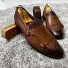 Klädskor män loafers skor brun svart pu andningsbara dubbla spänne munkskor mocassins cuir hour hommes män skor 230420