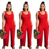 Plus size kleding vrouwen jumpsuits casual solide kleur wijd been lange broek met zakken sexy mouwloze rompers nachtkleding