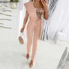 Kvinnors jumpsuits rompers 2023 Spring Autumn Sexig Jumpsuit Women Sequin Patchwork Kort ärm Slim Bodycon Outfits Lady Elegant One Piece Party Overalls P230419