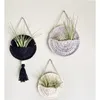 Dekorativa föremål Figurer Multicolor Round Macrame Air Plant Holder Bohemian Style Cotton Handvävning Hängande planter för vardagsrum sovrumsdekoration