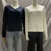 Women's Sweaters Sweater Women Spring Fall Pullovers Navy Sweaters Long Sleeve V Neck Cable Knit In Crop Tops Knitwears for Slim Girls 231118