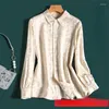 レディースブラウスシルクシフォンベージュ女性シャツ夏のデザイン2023エレガントなスリムな長袖オフィスレディーアウトウェアトップス