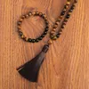 Fili Strings 8mm Natural Yellow Tiger Eyes Black Onyx Collana Meditation Yoga Jewelry 108 Japa Mala Bracciale con perline Set da uomo e da donna 230419