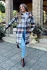 Veste d'hiver femmes Plaid pull décontracté boutonné laine mélange hiver Plaid poche Trench manteau 27PGOL