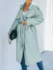Jackets femininas de casacos femininos femininos com casaco de trincheira longa de peito comprido de lapela de lapela longa com manga longa para a prova de vento com o cinto outono streetwearl2403