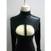 Catsuit Sexy en Latex PVC pour femmes, look mouillé noir, buste en Faux cuir, Costume érotique Gay, combinaison à entrejambe ouvert, Lingerie