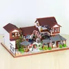 Architecture DIY House Mini Antique Dollhouse Models Kit Wooden Miniature Doll with Furniture Toy Battery Powered Lighted Assembly 231118