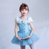 Palco desgaste azul brilho ballet tutu vestido para meninas desempenho dança traje collant