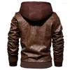 Heren Jackets Brand Hooded Jacket Men Autumn Winter Street Gothic Punk Hat Afdeling Motorfiets Biker Heren Casual PU Lederen jas