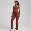 Aktive Sets Yoga-Set, 2-teilig, nahtlos, Fitness-Sportbekleidung, ärmelloses Crop-Top mit Hüftheben-Übung, Hose mit weitem Bein, Sport-Fitness-Trainingsanzug