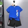 T-shirts Boys Cotton Short Sleeve Suit Summer 2023 New Big Children Children's Clothes T230420