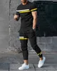 Herrspårspår 3D -tryckt kort ärmdräkt Spring Men Tracksuit Set Jogger Clothing for Man Casual TshirtStrousers 2 Piece Outfits Streetwear 230420