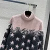 24SS FW 여성 스웨터 디자이너 탑 캐시미어 풀오버 활주로 브랜드 디자이너 작물 톱니 셔츠 고급 탄력성 문자 별 패턴 아웃복 니트웨어 블루 슨