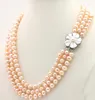 Choker HABITOO 3 Row 7-8mm Freshwater Pearl Necklace Shell Flower Clasp 17-19 Inch Jewelry For Women Charming Gifts Daily Wear