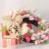 Decorative Flowers Pink Tulip Simulated Garland Front Door Hanging Artificial Wreath Decoration Colorful Wedding Spring Summer Home Decor