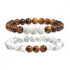 STRAND 2 PCS HANDMADE WEAVE WIT HOWLITE Ronde kralen rekbare armband Tiger Eye Stone voor paar geschenk sieraden