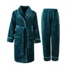 Men's Sleepwear Women Winter Extra Long Warm Flannel Pajama Sets Plus Size Pants Robe Coral Fleece Sleep Tops Men Sleeve