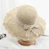 Cappelli a tesa larga 2023 Secchio estivo da donna Pieghevole in pizzo con fiocco all'uncinetto Cappello di paglia Panama Protezione UV Grande visiera parasole Spiaggia al mare