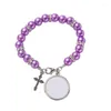 Colgante de metal redondo en blanco con transferencia de calor, bendición de María para pulsera católica cruzada