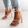 Sandalen niufuni clip tenen enkelband gladiator dames 2023 veter omhoog solide kleur holle feest sexy dames schoenen zomer