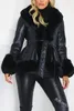 女性の毛皮Zxryxgs 2024エレガントな気質プレミアムソフトPUレザー模倣コートウエストウォームジャケット女性服の冬