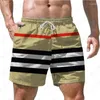 Shorts Masculinos Verão Praia Calças Stripe Painel 3D Impressão Havaiano Lazer Estilo Cordão Home Sports