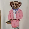 Jiayi Still Rl Ralph nuevo suéter de algodón con bordado de oso rosa de dibujos animados para mujer