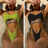 Damen-Bademode, doppellagig, ohne Brustpolster, hohl, rückenfrei, sexy Swimsui, einteilig, Damen-Biquini, Badpak, Trikini, Monokini