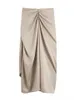 Skirts TRAF Knotted Long Skirt Women High Waist Skirt With Slit Ruched Elegant Skirts Woman Fashion 2022 Vintage Midi Split Skirt P230420