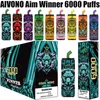 Oryginalny zwycięzca Aivono AIM 6000 Puffs Do jednorazowy Vape E Puff 6k 0% 2% 3% 5% 15 ml wstępnie wypełniona Cewka siatkowa 600 mAh Bateryjna bateria