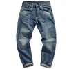 Jeans masculinos outono inverno americano retro engrossado denim com veludo moda lavado velho pesado calças casuais retas