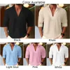 Chemises décontractées pour hommes Hommes V Col Couleur Solide Couleur à manches longues Pull Collier Coton Lin T-shirt Muscle Slim Fit Tee Blouse Top Soft