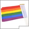 Bannerflaggor Gay Pride Flag Plastic Stick Rainbow Hand American Lesbian LGBT 14 x 21 cm Drop Delivery Home Garden Festiv Dhu7T