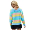 Women's Sweaters Fashion Color Striped Sweater V-neck Knitted Pullover Long Sleeve Top Women Clothing Loose Knitwear Sweet Girls Jumpers