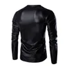 Men's T Shirts Leather Wet Look Long Sleeve T-Shirt Top Men Solid Colot Slim Fit V Neck Black Tees Party Stage Show Clothes Male Clothing