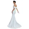 Elegant Off the Shoulder Mermaid Wedding Dresses Detachable Train Bridal Gown Satin Chapel Garden Wedding Gowns