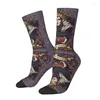 Calcetines para hombres Lindo impreso Cuervo Luna para hombres Mujeres Elástico Verano Otoño Invierno Halloween Spooky Witch Crew