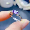 VVS -klass Natural Amethyst Ring for Woman 4mmx6mm 0.5CT Emerald Cut Amethyst 925 Silver Ring med 3 lager 18K Guldplätering