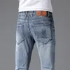 Męskie dżinsy jeansowe zimowi mężczyźni Slim Fit European American Tbicon High-end Brand Małe proste spodnie (201-216 cienki) F216-000