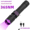 Açık Gadgets Açık Gadgets 365nm veya 395Nm UV Fener Zoom 5W Tip C USB Şarj Edilebilir Siyah Işık Para Dedektörü Alüminyum Alaşım DH4TF