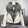 Veste d'hiver femme grand col en fourrure de renard naturel femme 90% duvet de canard blanc Parkas surdimensionné plume manteau bouffant