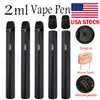 2 ml engångsvapspen USA Stock E-cigarett Pod vagnar tjock olja tom runda pennor typ-c laddningsbar 350mAh batteris keramisk spole förångare anpassade logotypfärger d11 penna